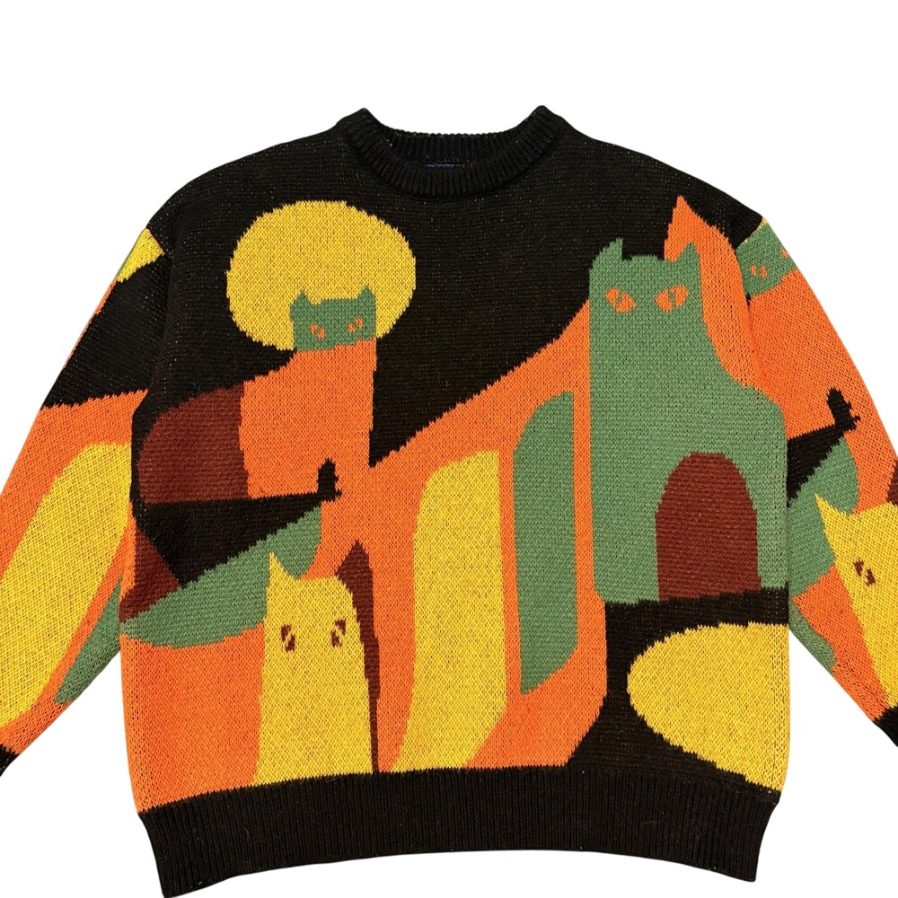 Aelfric Eden Sweater Mens Medium Multicolor Cat Graphic Knit Abstract
